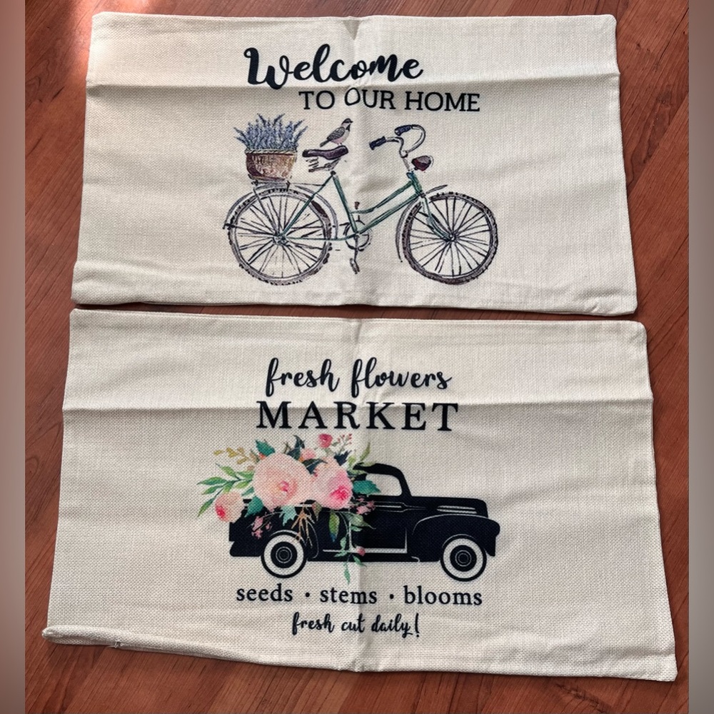 NWT Set of 2 Rectangular "Welcome" Cottagecore Accent Pillow Covers